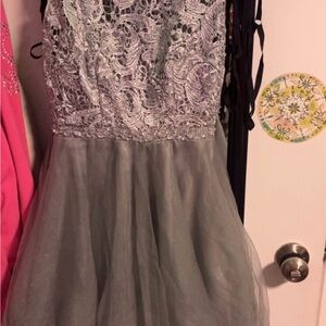 Elegant Gray Lace prom Dress